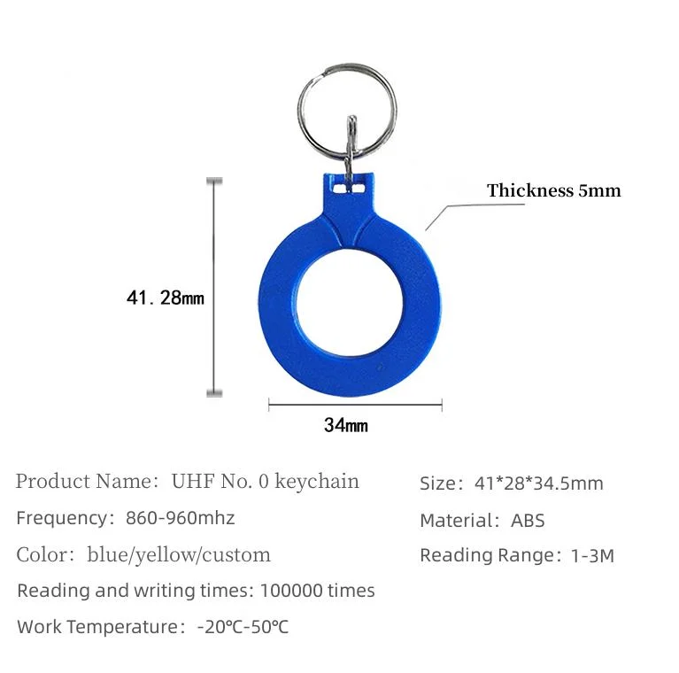 860-960MHz Printable RFID UHF No. 0 Keychain Waterproof ABS Keyfob